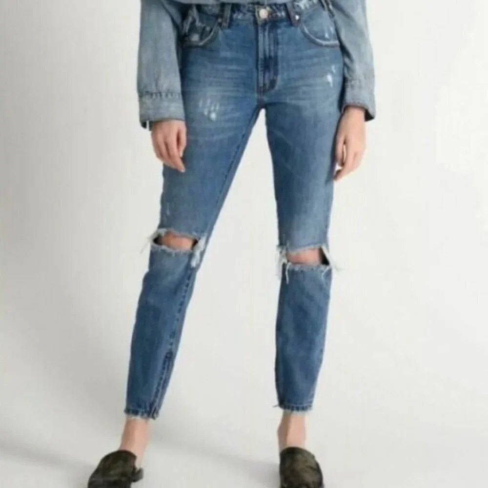 One X Oneteaspoon Low Waist Fitted Leg Distressed Jeans